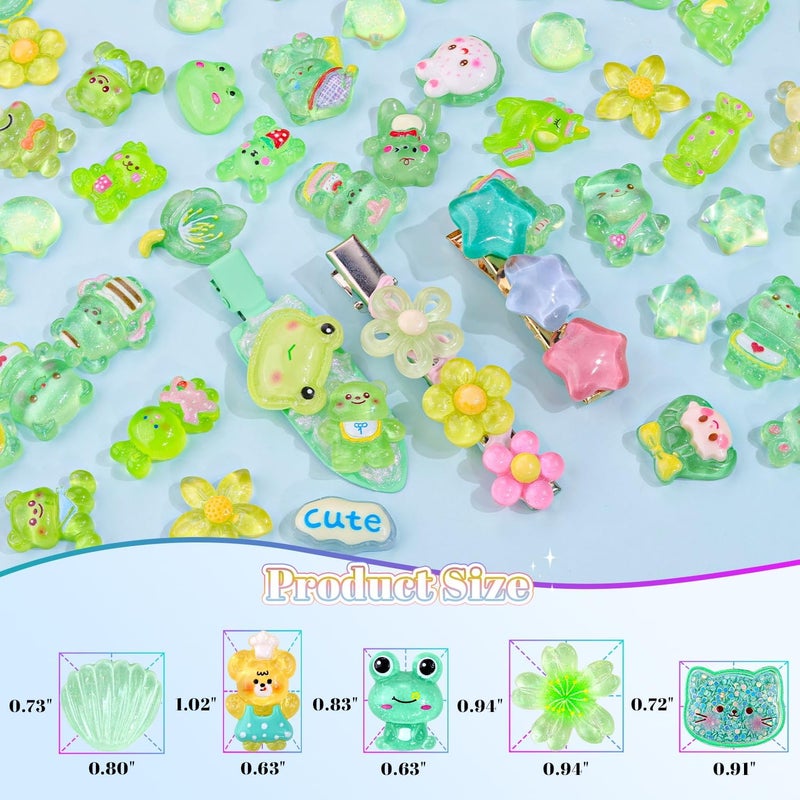 Glitzest 100PCS TINKRSTUFF Green Slime Charms Jelly Cute Flatback Resin Charms for Slime, Random Kawaii Decoden Charm for Embellishments Phone Junk Case Charms Bulk, Hairpins Scrapbooking Crafting & DIY Decor - Image 2